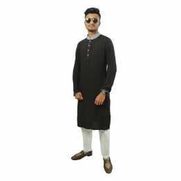 "Men's Regular Fit Panjabi  Collar & Calf Contrast"